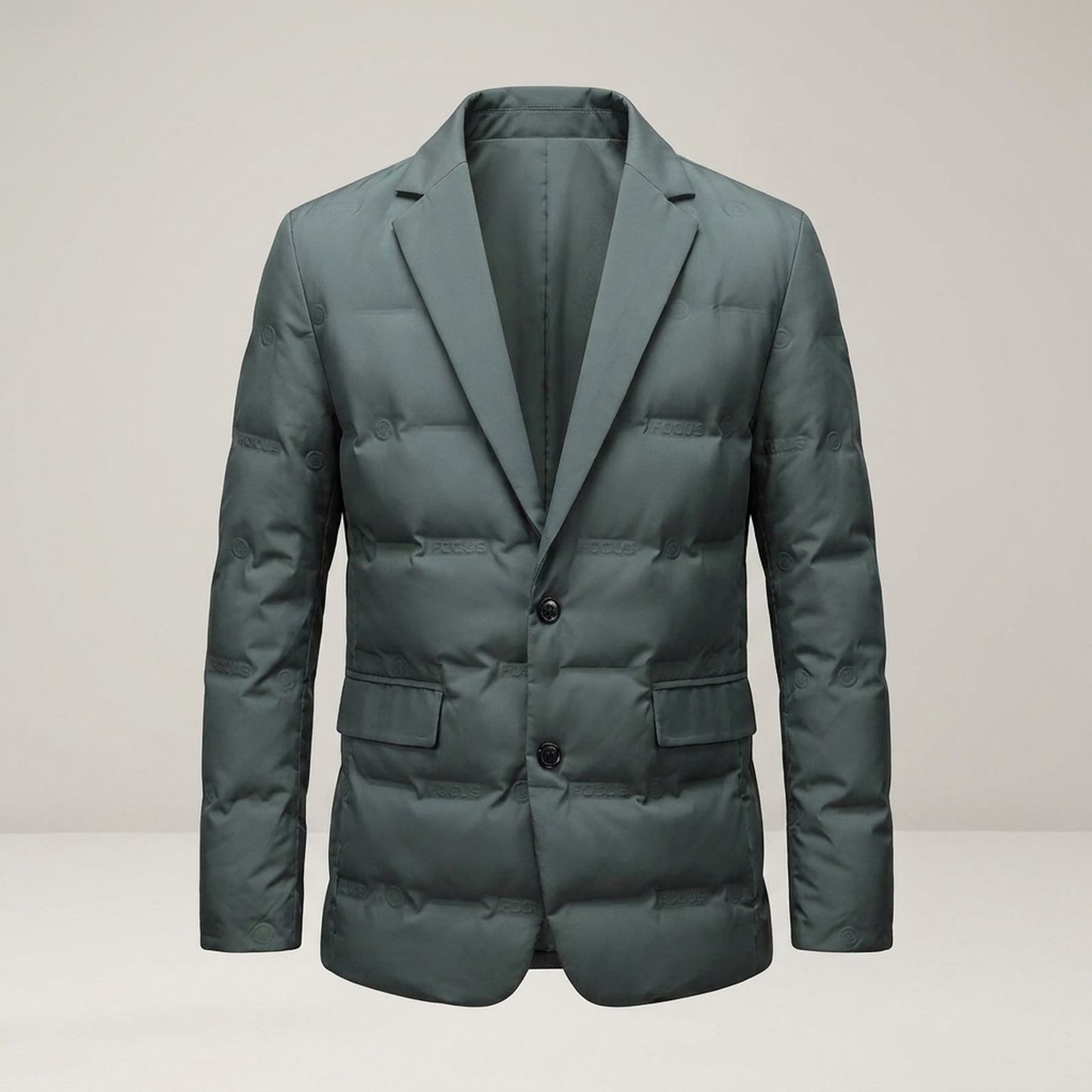 PLUXSTYLE::numise::mens-notch-lapel-puffer-parka::pack-green