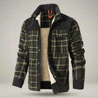 PLUXSTYLE::numise::mens-relaxed-fit-plaid-parka::pack-green-and-black