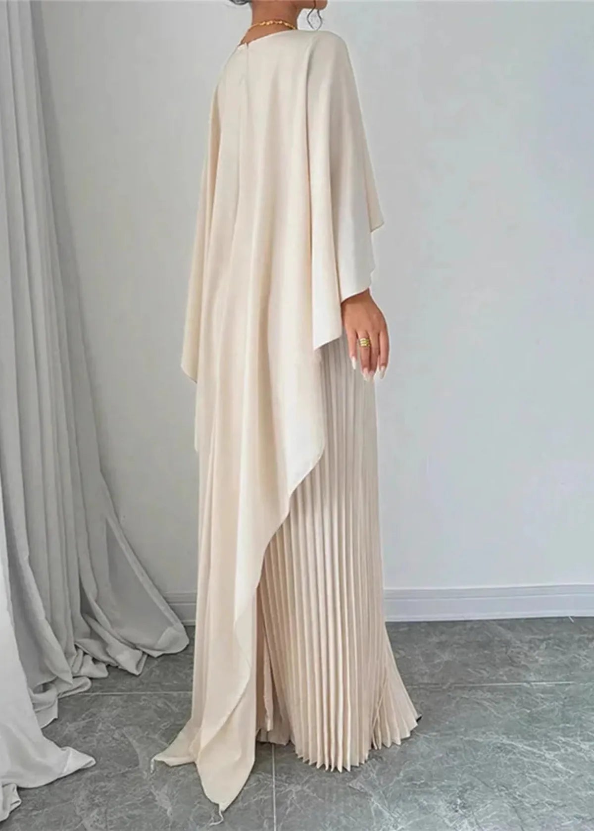 PLUXSTYLE::numise::alicia-pleated-cape-maxi-dress::lifestyle-keep-2