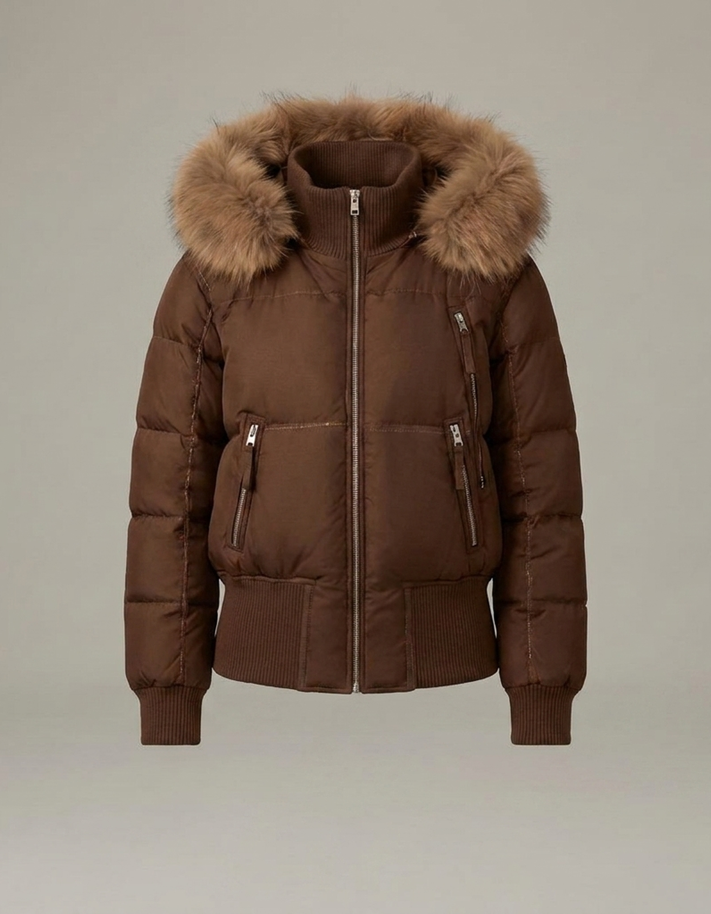 PLUXSTYLE::numise::ariana-short-hooded-puffer-jacket::pack-brown