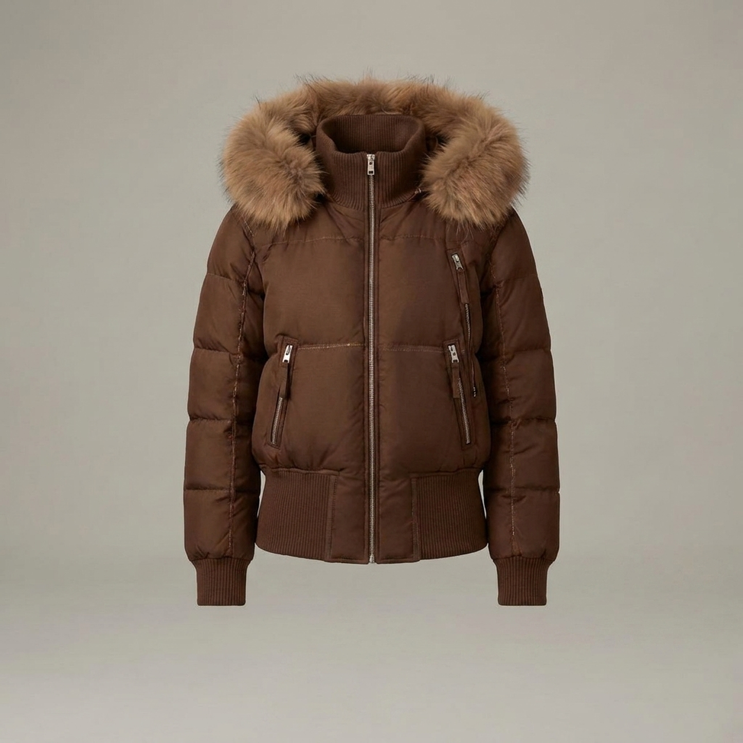 PLUXSTYLE::numise::ariana-short-hooded-puffer-jacket::pack-brown