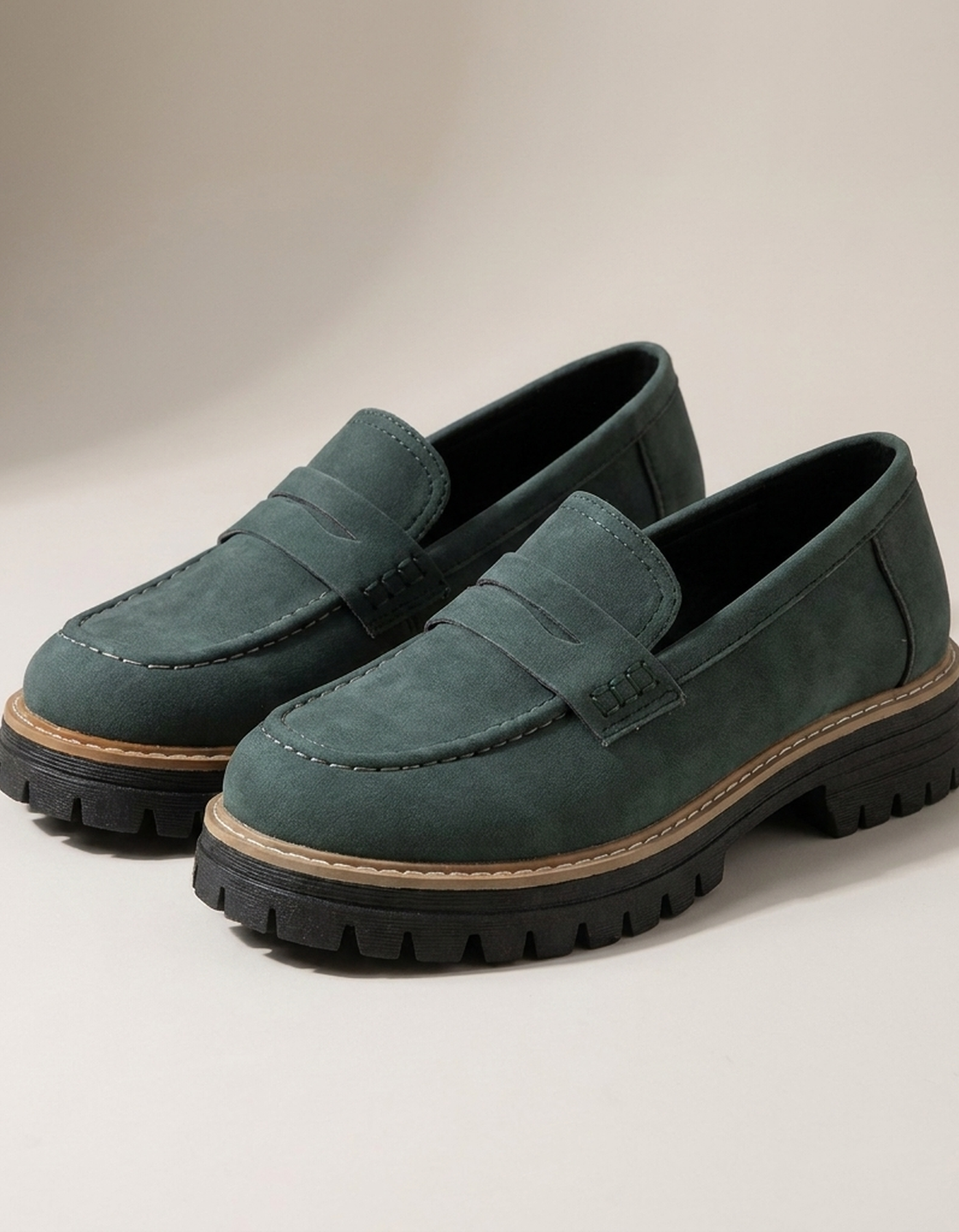 PLUXSTYLE::numise::platform-penny-loafers::pack-green