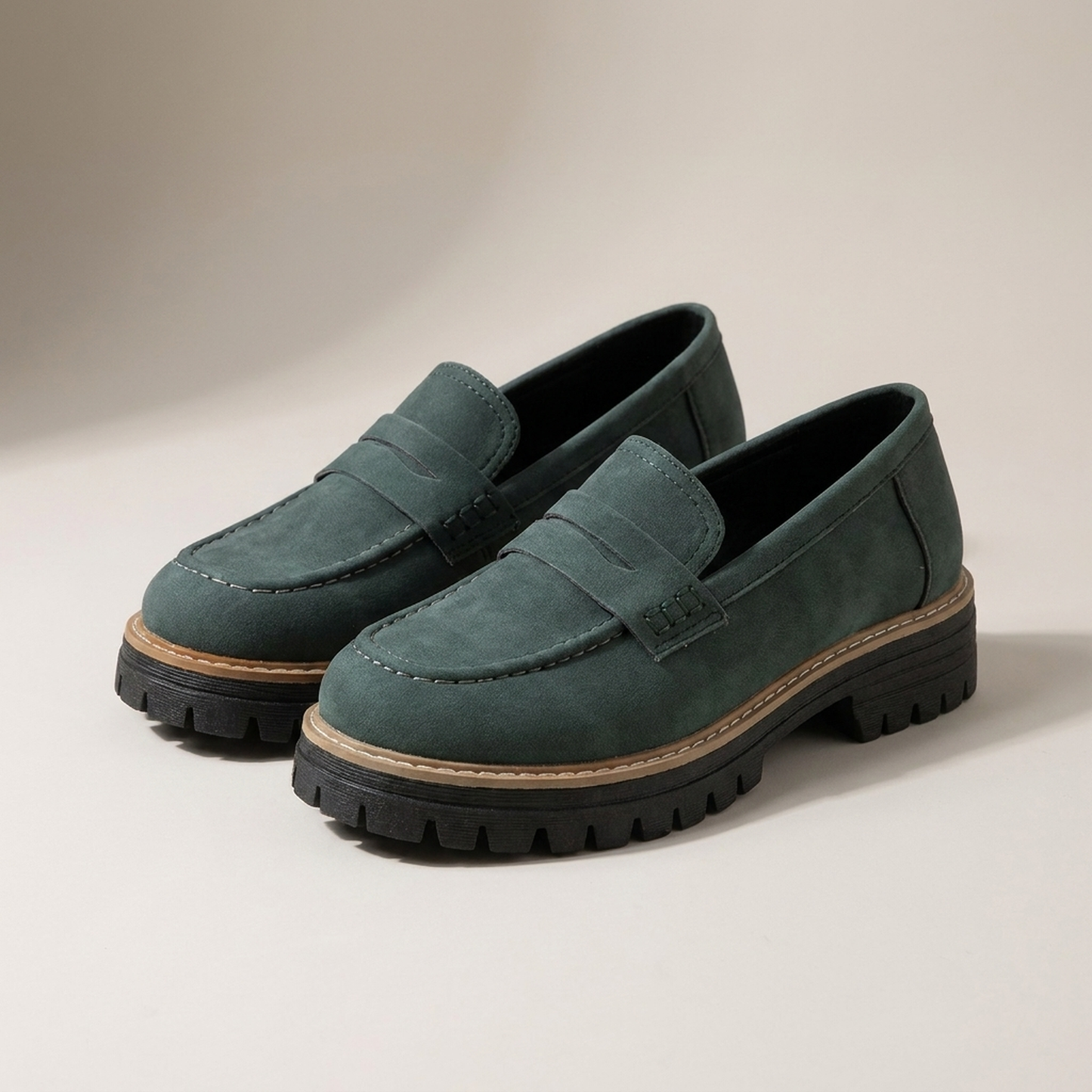 PLUXSTYLE::numise::platform-penny-loafers::pack-green