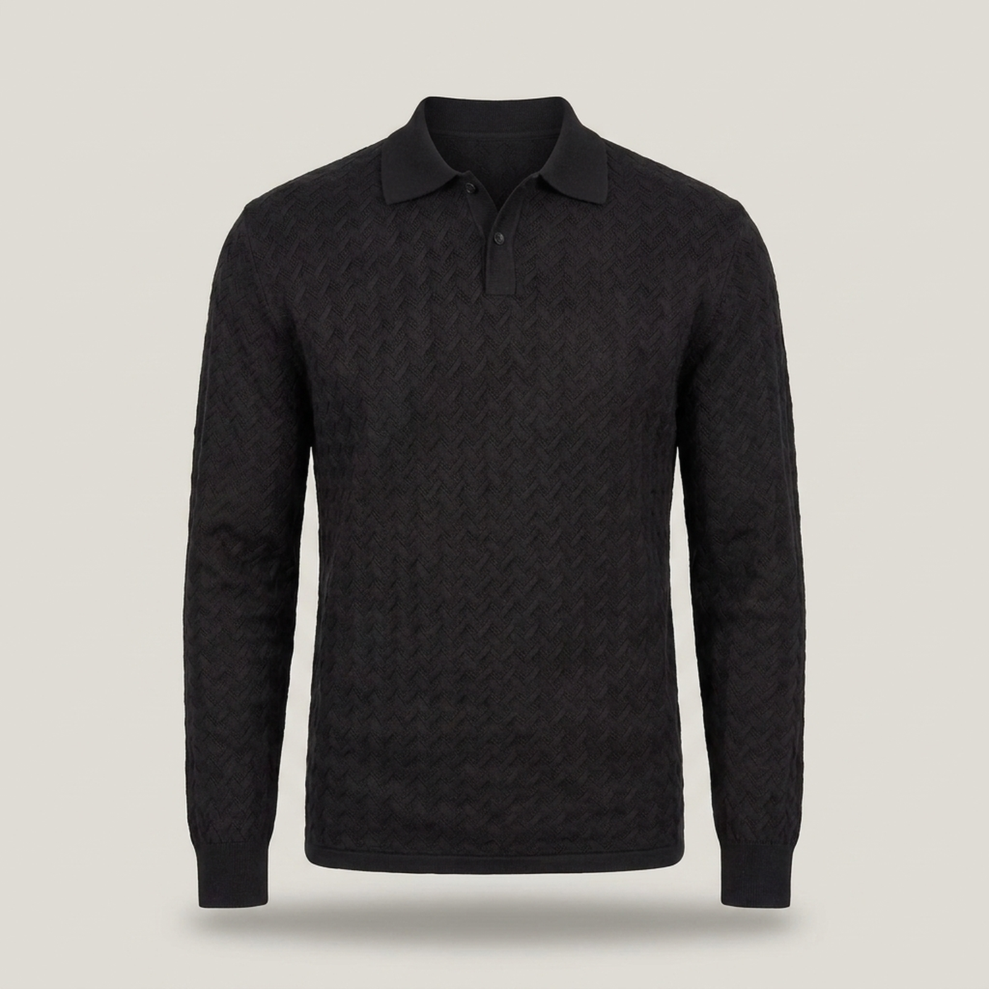 PLUXSTYLE::numise::mens-long-sleeve-polo-sweater::pack-black