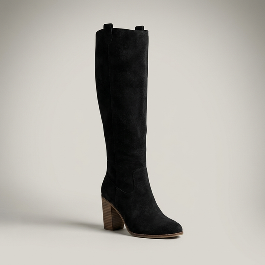 PLUXSTYLE::numise::pull-on-block-heel-knee-high-boots::closeup-hero