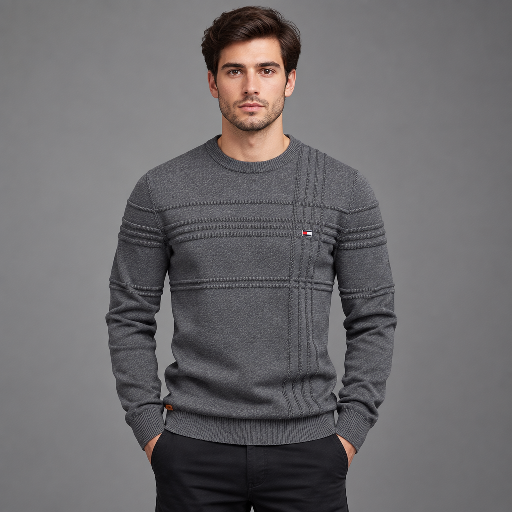Men’s Textured Stripe Crew-Neck Sweater