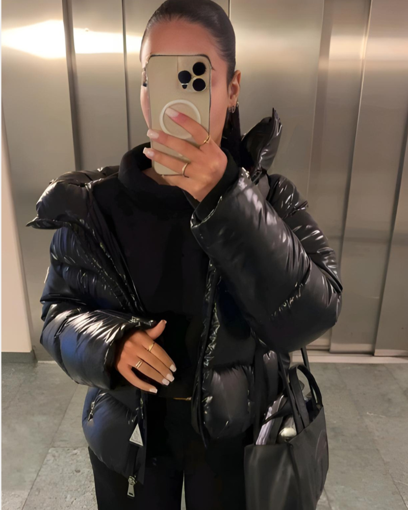 PLUXSTYLE::numise::unisex-glossy-puffer-jacket::lifestyle-keep-1