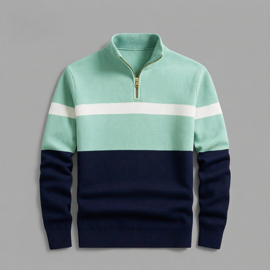 Pullover mit Colorblocking und Viertelreißverschluss