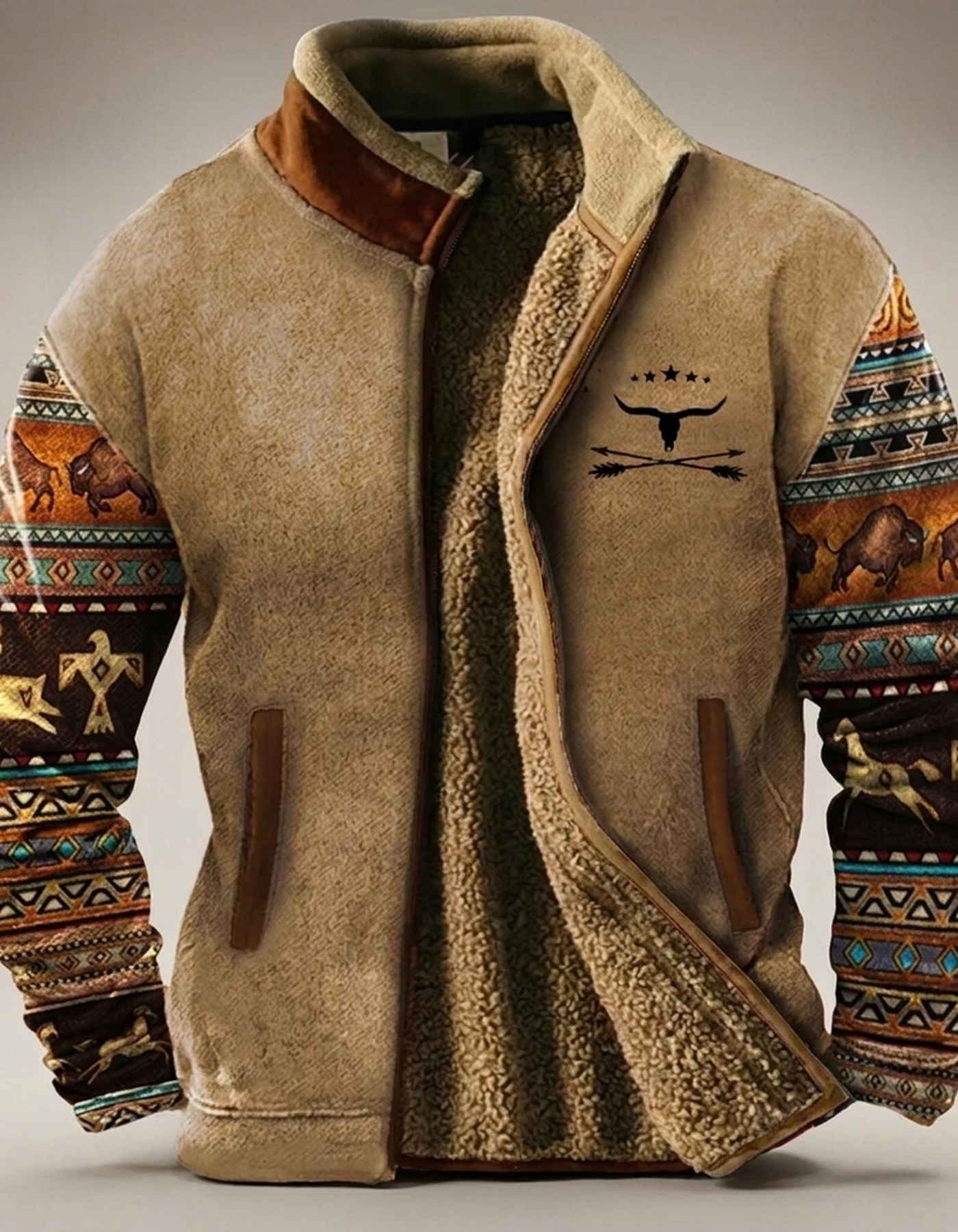 PLUXSTYLE::numise::mens-casual-zip-jacket::pack-light-khaki