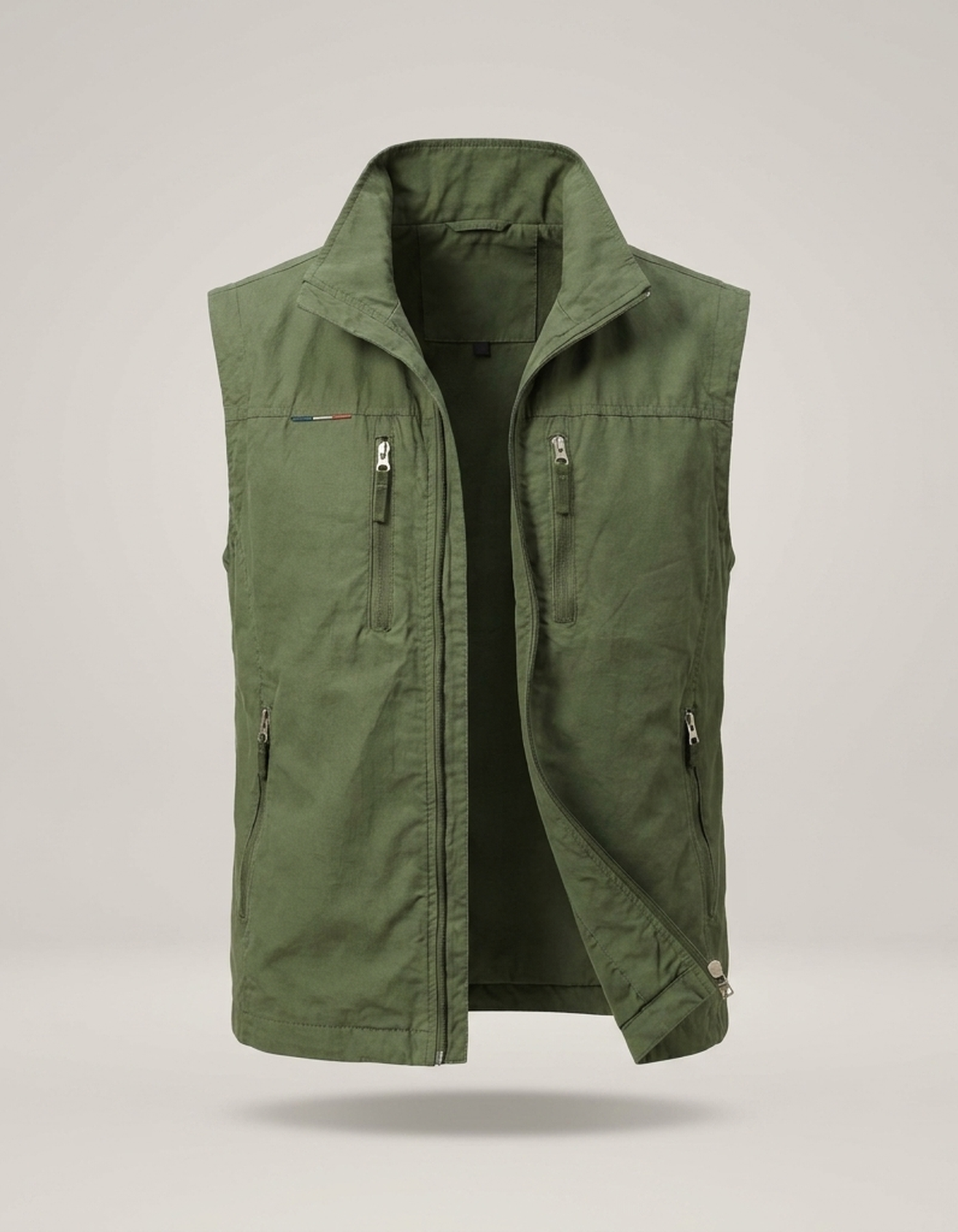 PLUXSTYLE::numise::mens-stand-collar-utility-vest::pack-green