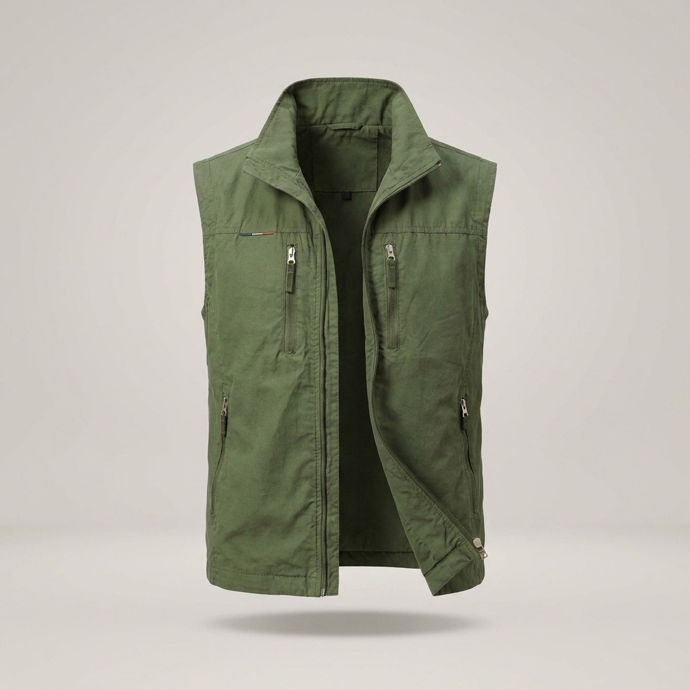 PLUXSTYLE::numise::mens-stand-collar-utility-vest::pack-green