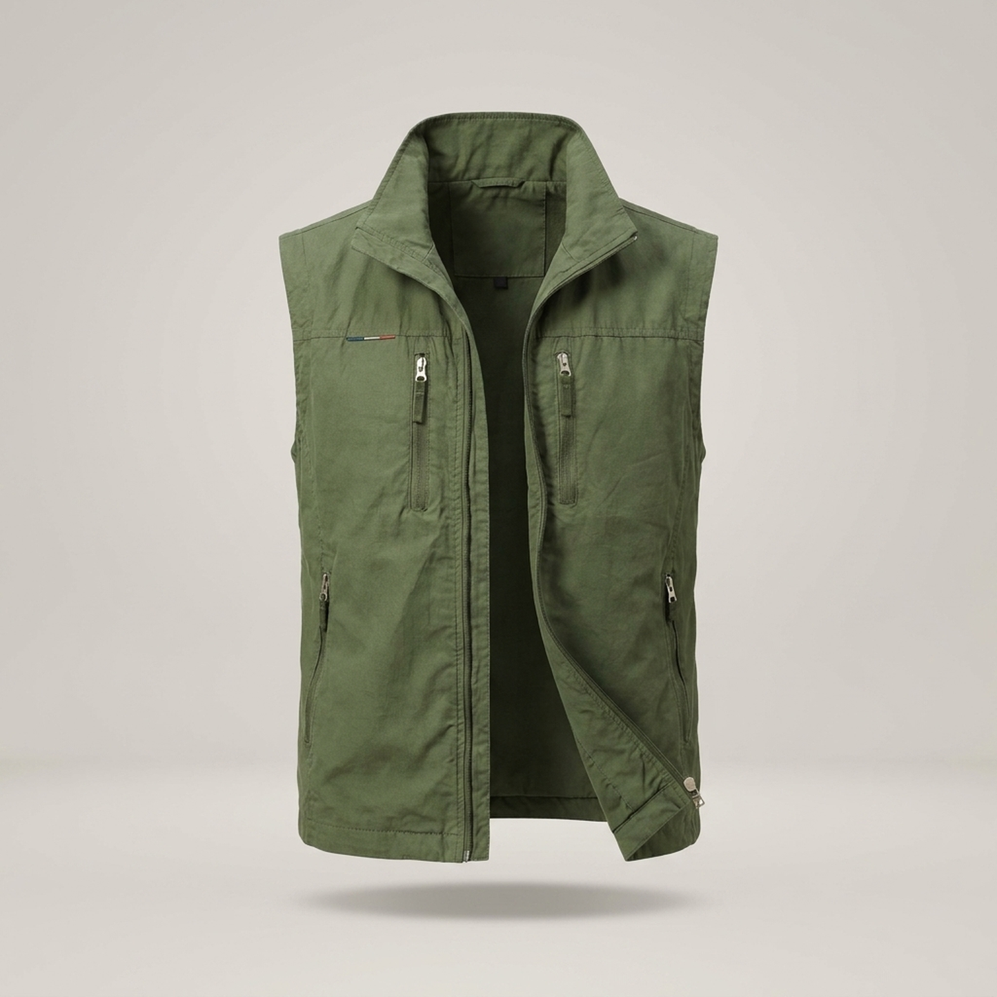 PLUXSTYLE::numise::mens-stand-collar-utility-vest::pack-green