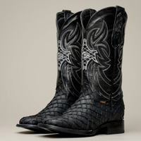 PLUXSTYLE::numise::matte-black-square-toe-boots::pack-black