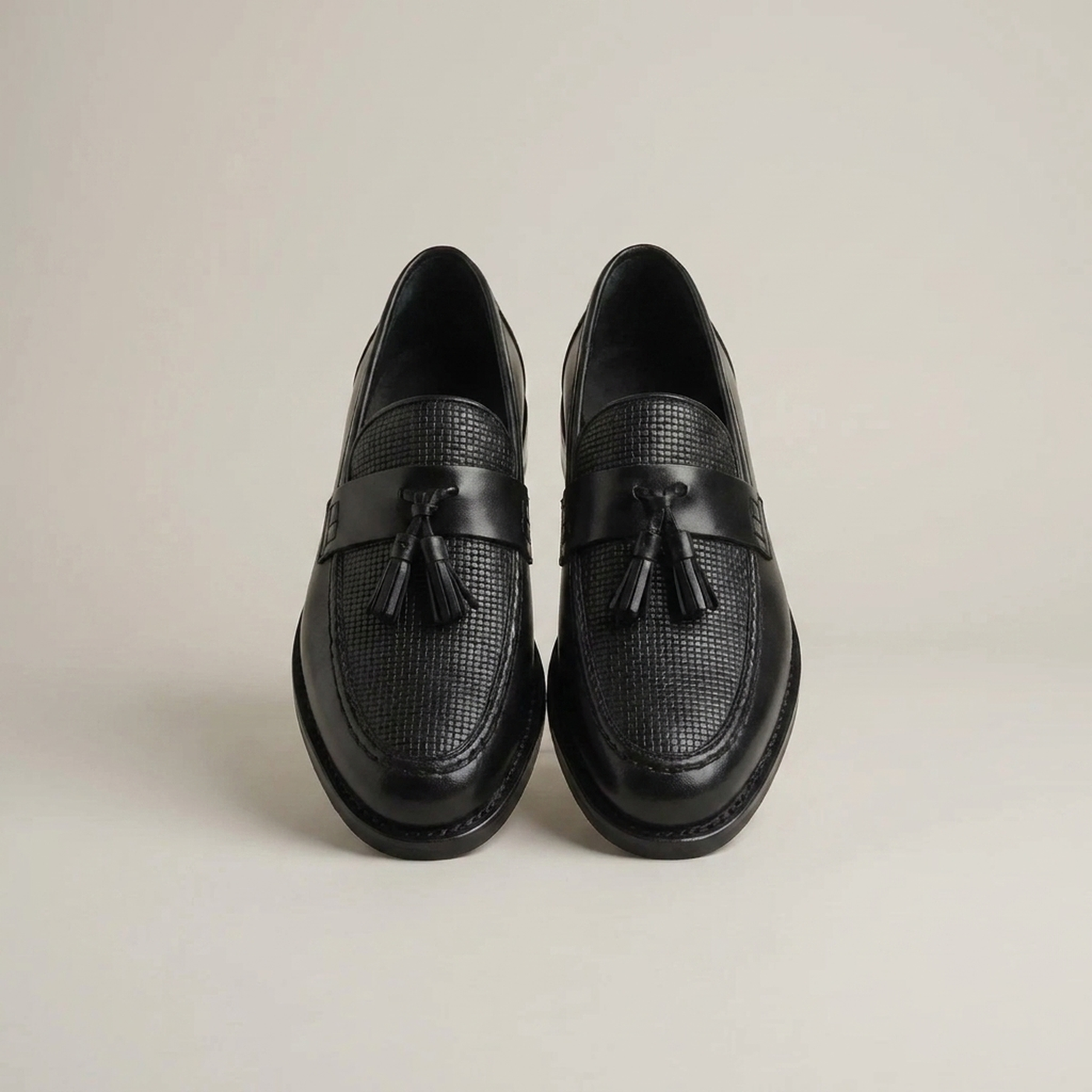 PLUXSTYLE::numise::mens-woven-tassel-slip-on-loafers::pack-black