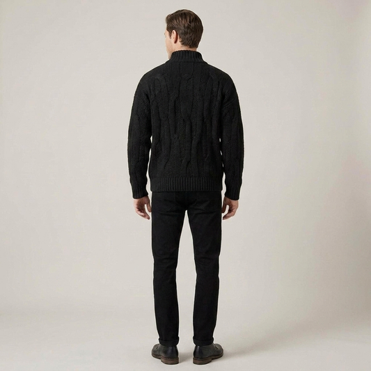 PLUXSTYLE::numise::chunky-cable-half-zip-sweater::back