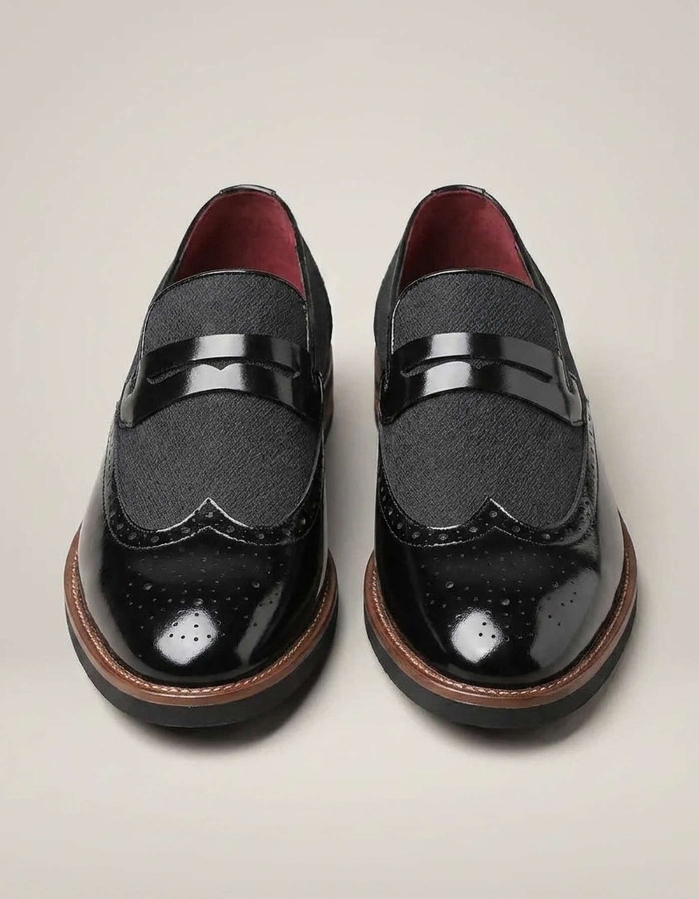 PLUXSTYLE::numise::mens-wingtip-strap-loafers::pack-black