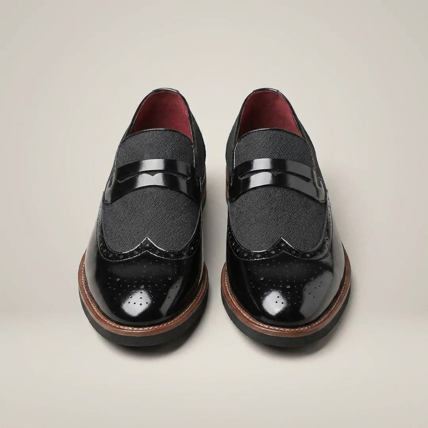 PLUXSTYLE::numise::mens-wingtip-strap-loafers::pack-black