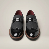 PLUXSTYLE::numise::mens-wingtip-strap-loafers::pack-black