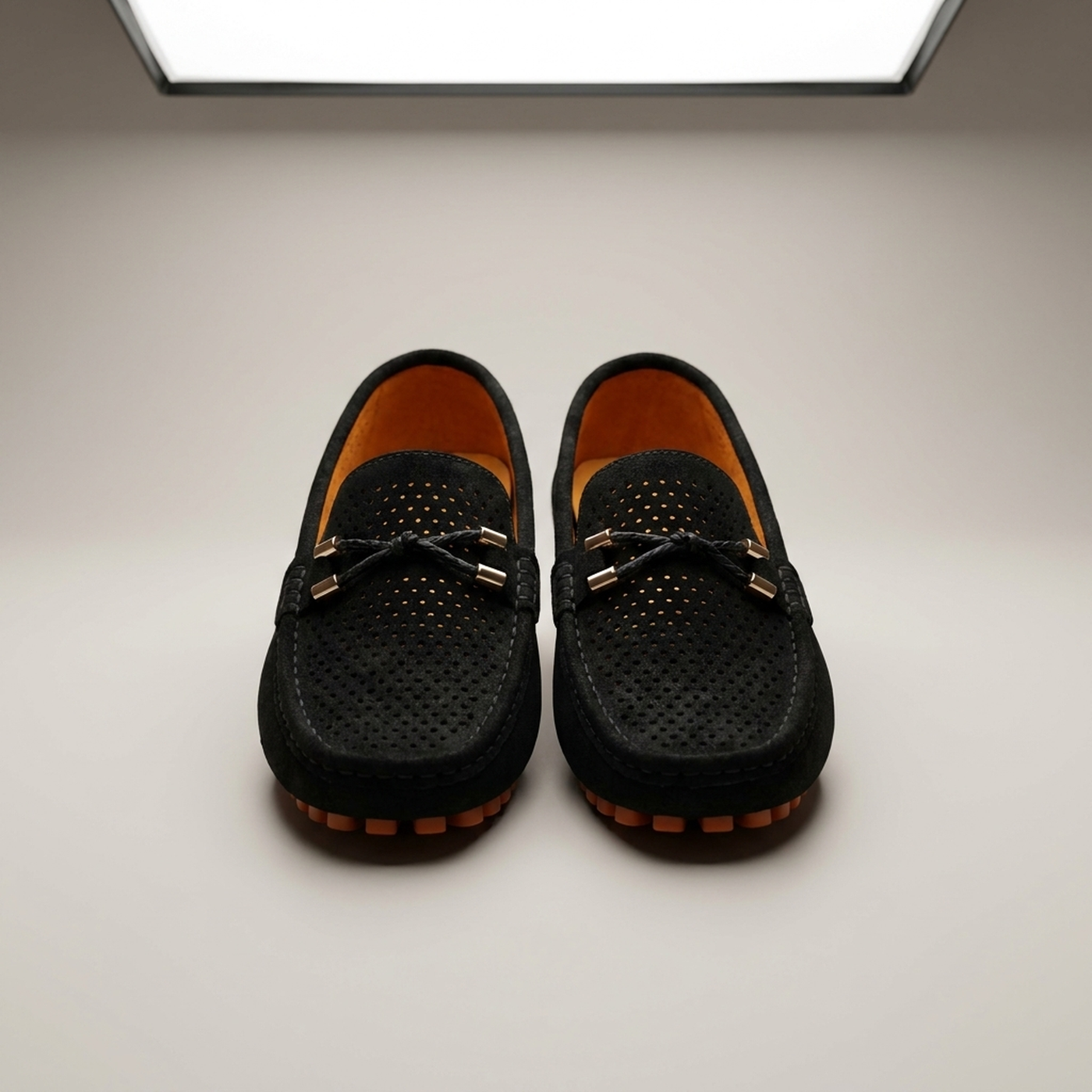 PLUXSTYLE::numise::mens-perforated-slip-on-loafers::pack-black