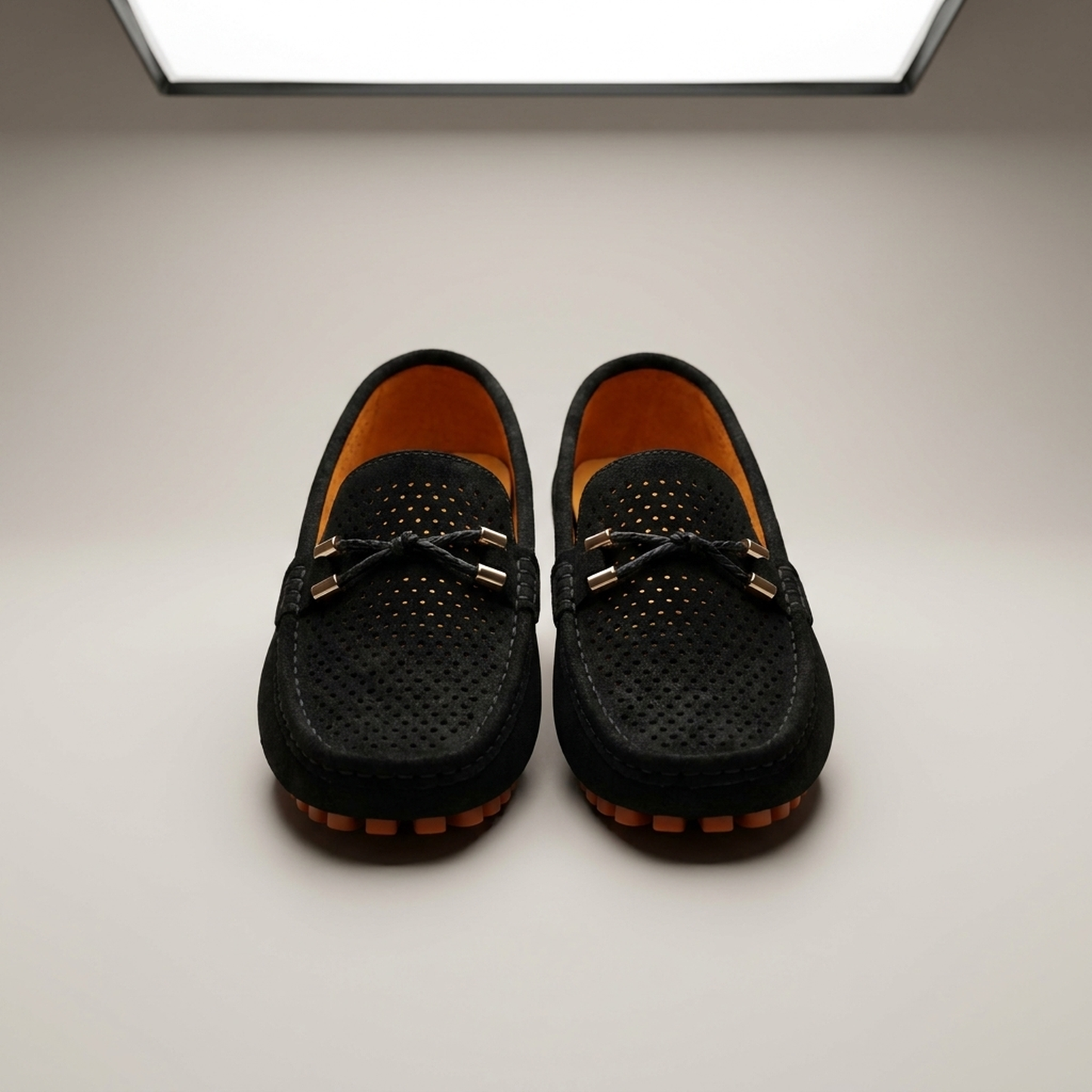 PLUXSTYLE::numise::mens-perforated-slip-on-loafers::pack-black
