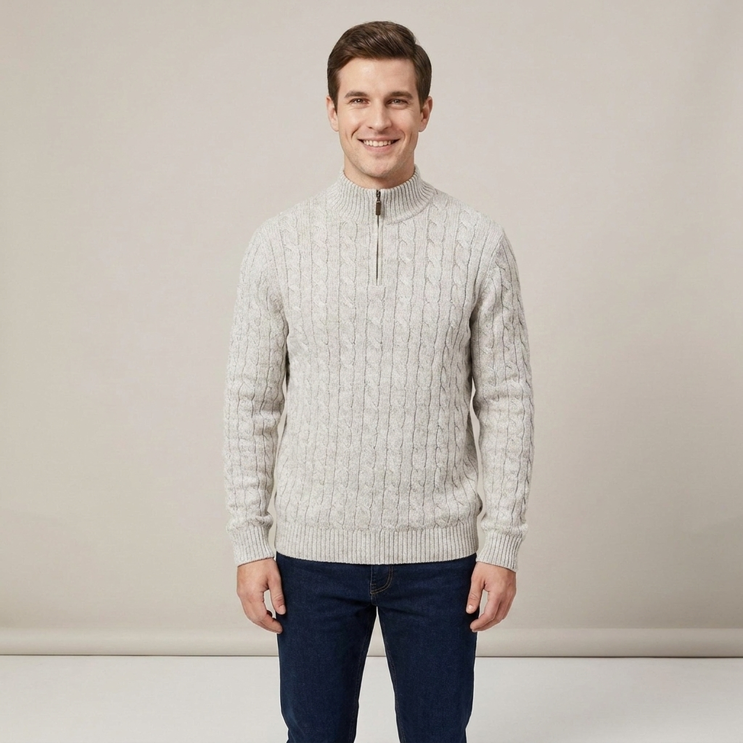 PLUXSTYLE::numise::mens-cable-textured-half-zip-sweater::front