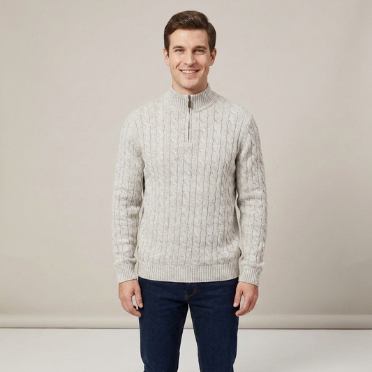 PLUXSTYLE::numise::mens-cable-textured-half-zip-sweater::front