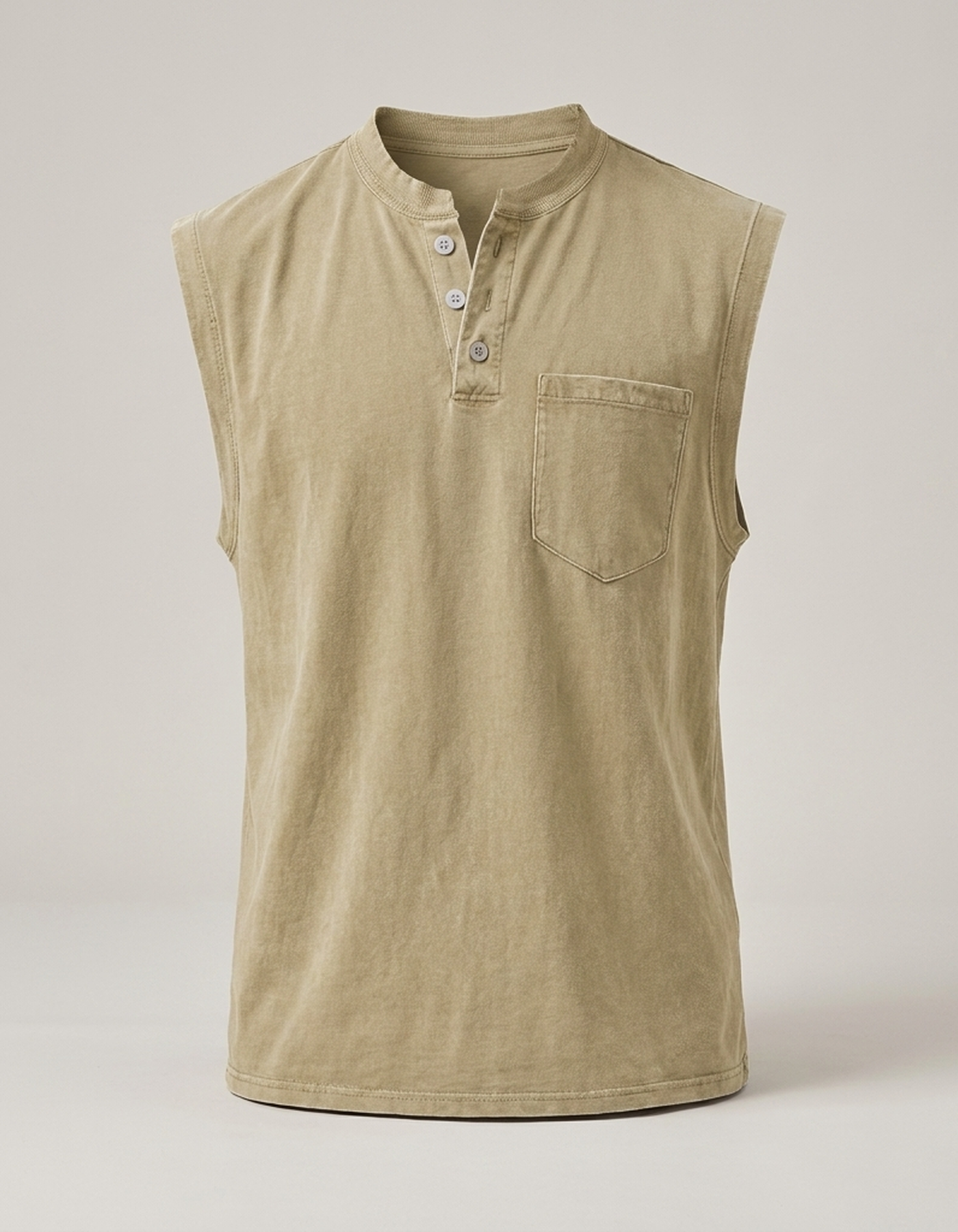 PLUXSTYLE::numise::mens-relaxed-henley-tank-top::pack-khaki