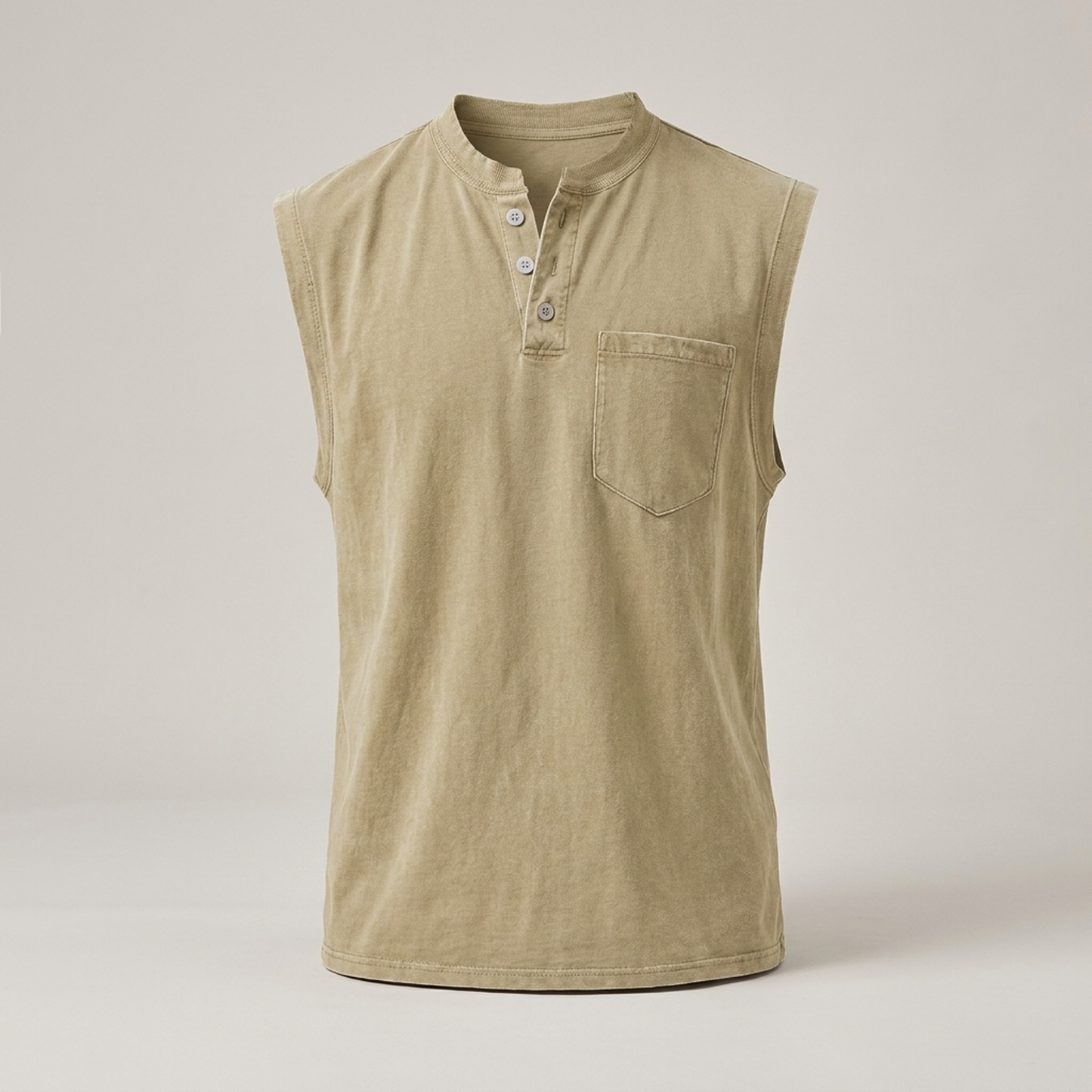PLUXSTYLE::numise::mens-relaxed-henley-tank-top::pack-khaki