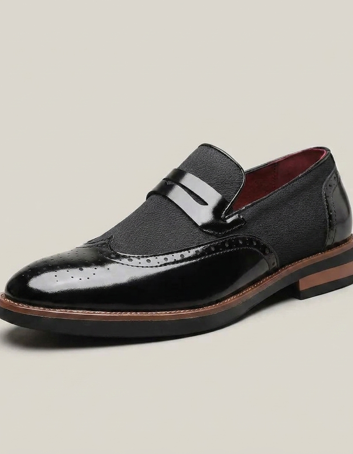 PLUXSTYLE::numise::mens-wingtip-strap-loafers::closeup-hero