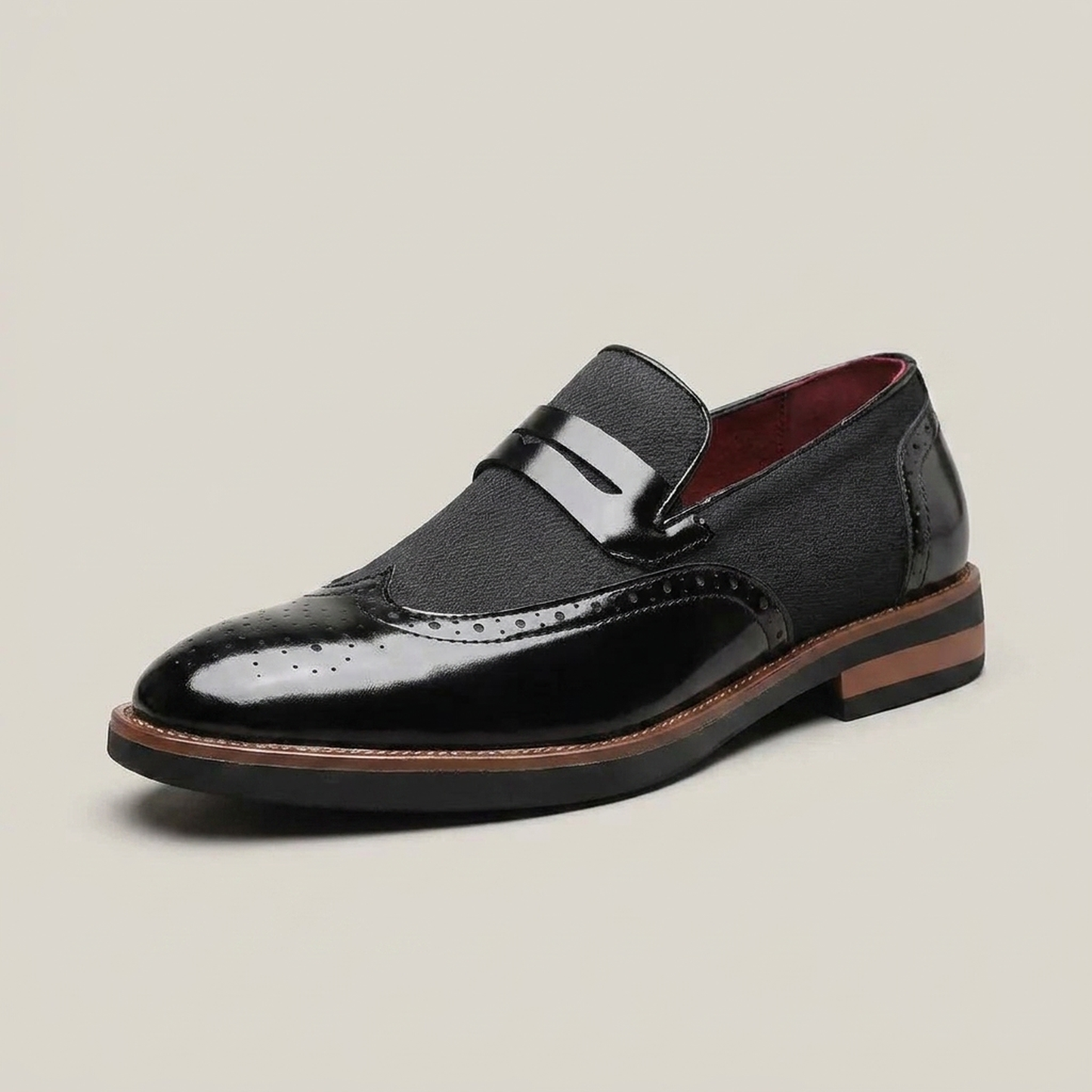 PLUXSTYLE::numise::mens-wingtip-strap-loafers::closeup-hero