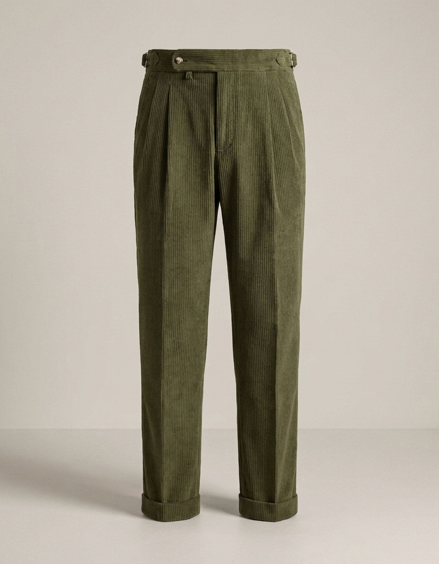 PLUXSTYLE::numise::mens-high-rise-pleated-pants::pack-army-green
