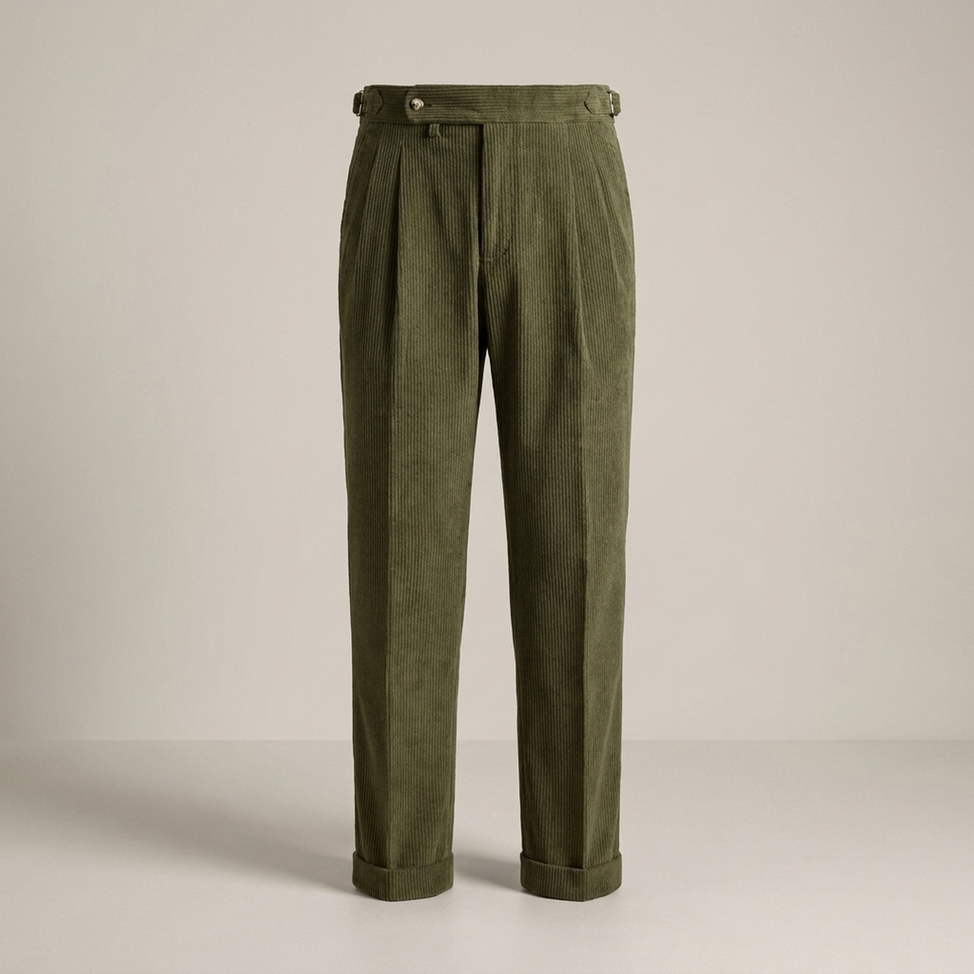 PLUXSTYLE::numise::mens-high-rise-pleated-pants::pack-army-green