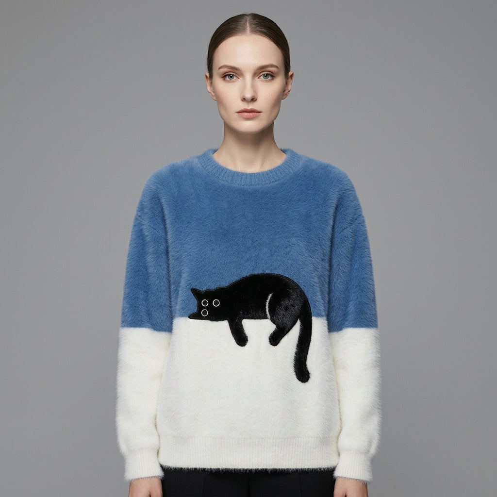 Leah | Women's Winter Oversized Cat Print Sweater