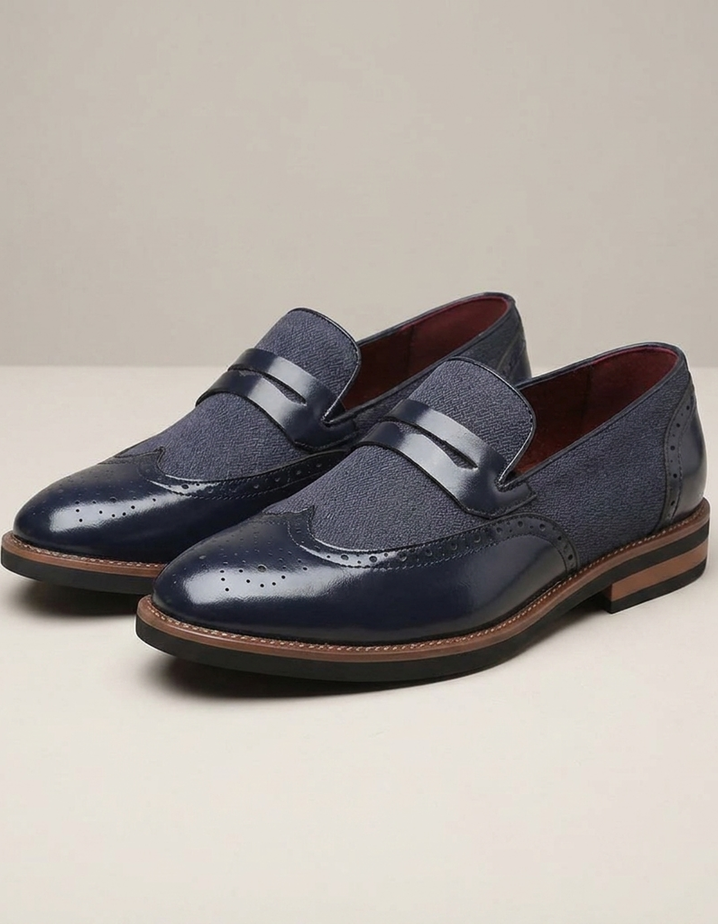 PLUXSTYLE::numise::mens-wingtip-strap-loafers::pack-navy-blue