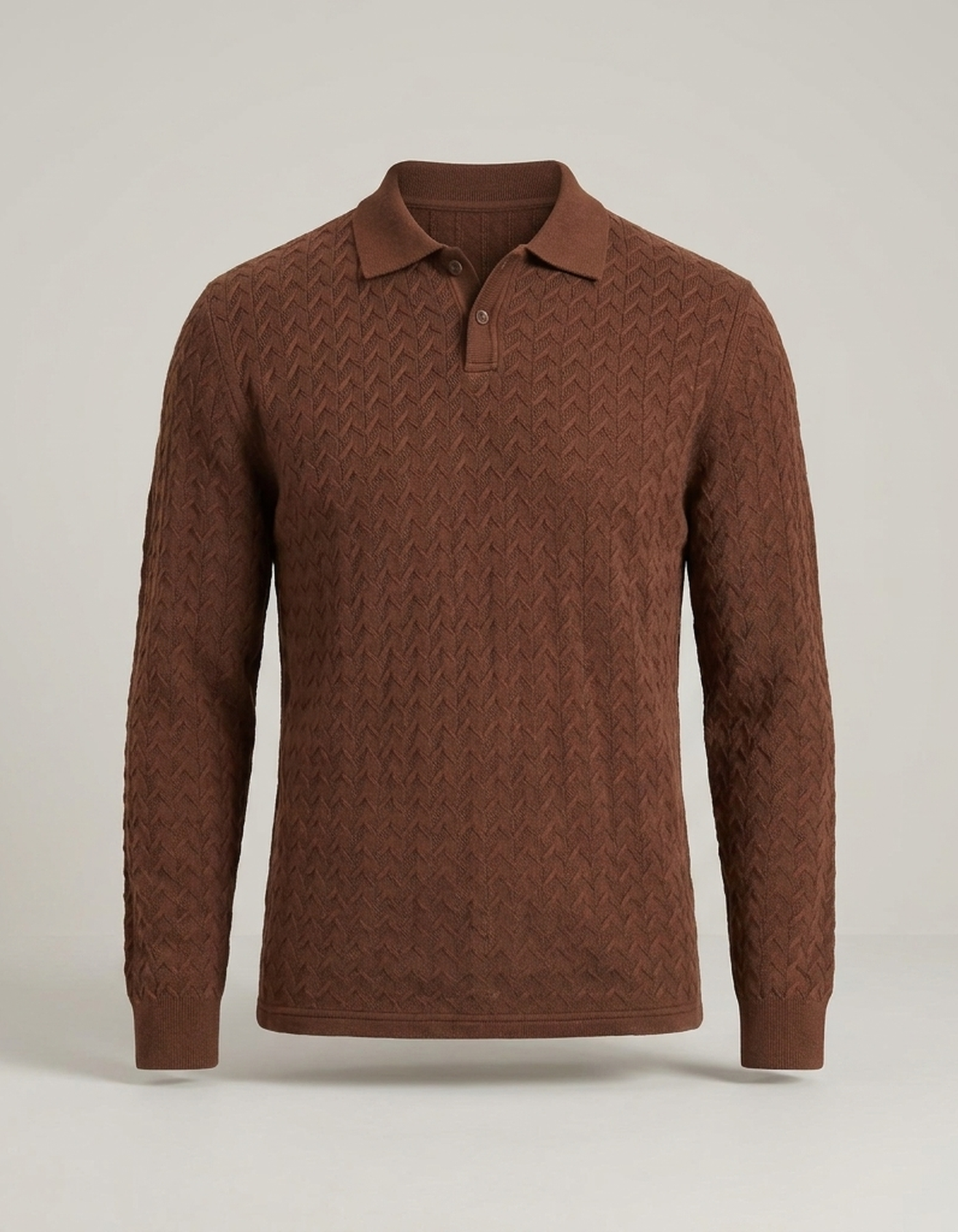 PLUXSTYLE::numise::mens-long-sleeve-polo-sweater::pack-coffee-brown