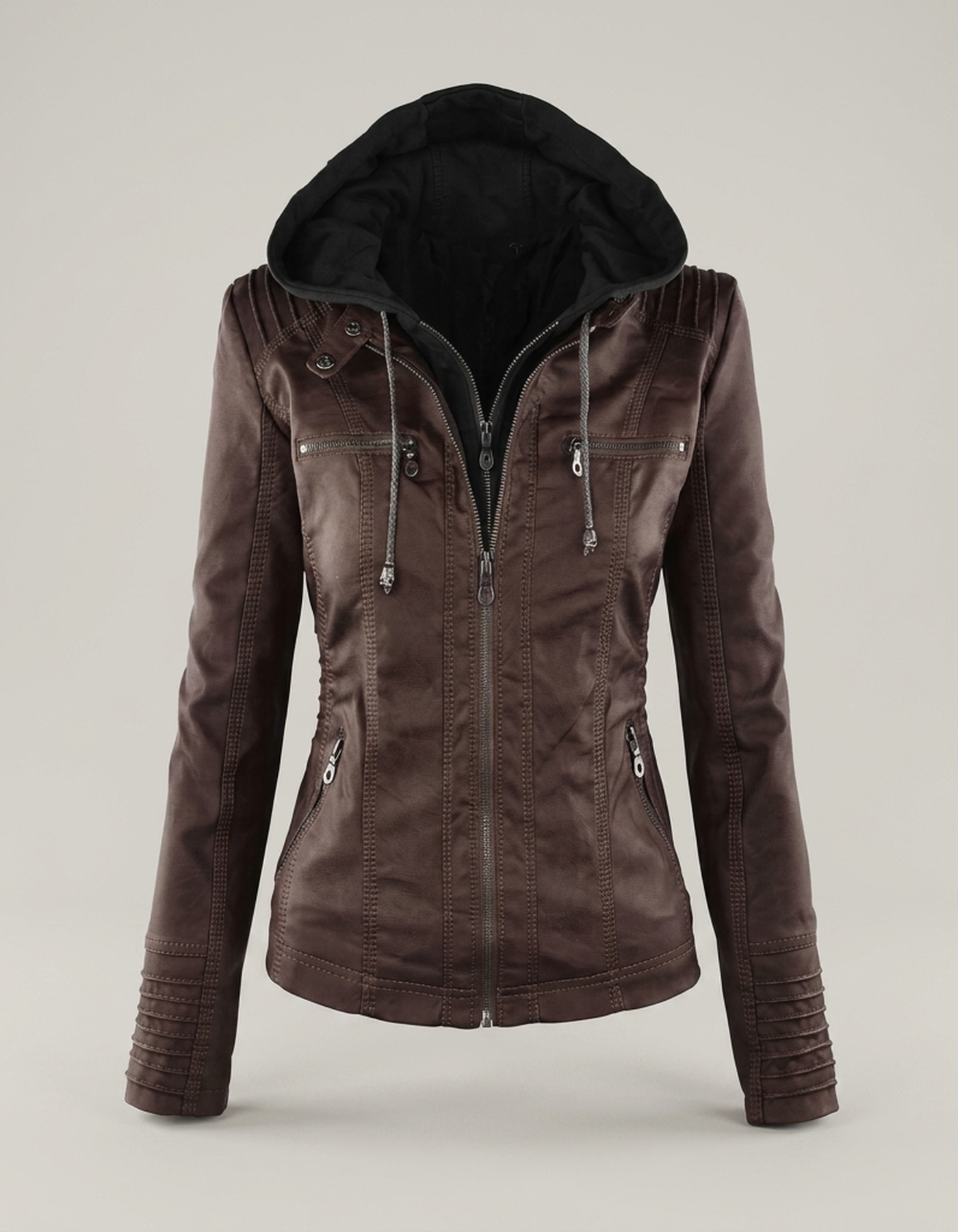 PLUXSTYLE::numise::womens-detachable-hood-parka::pack-brown