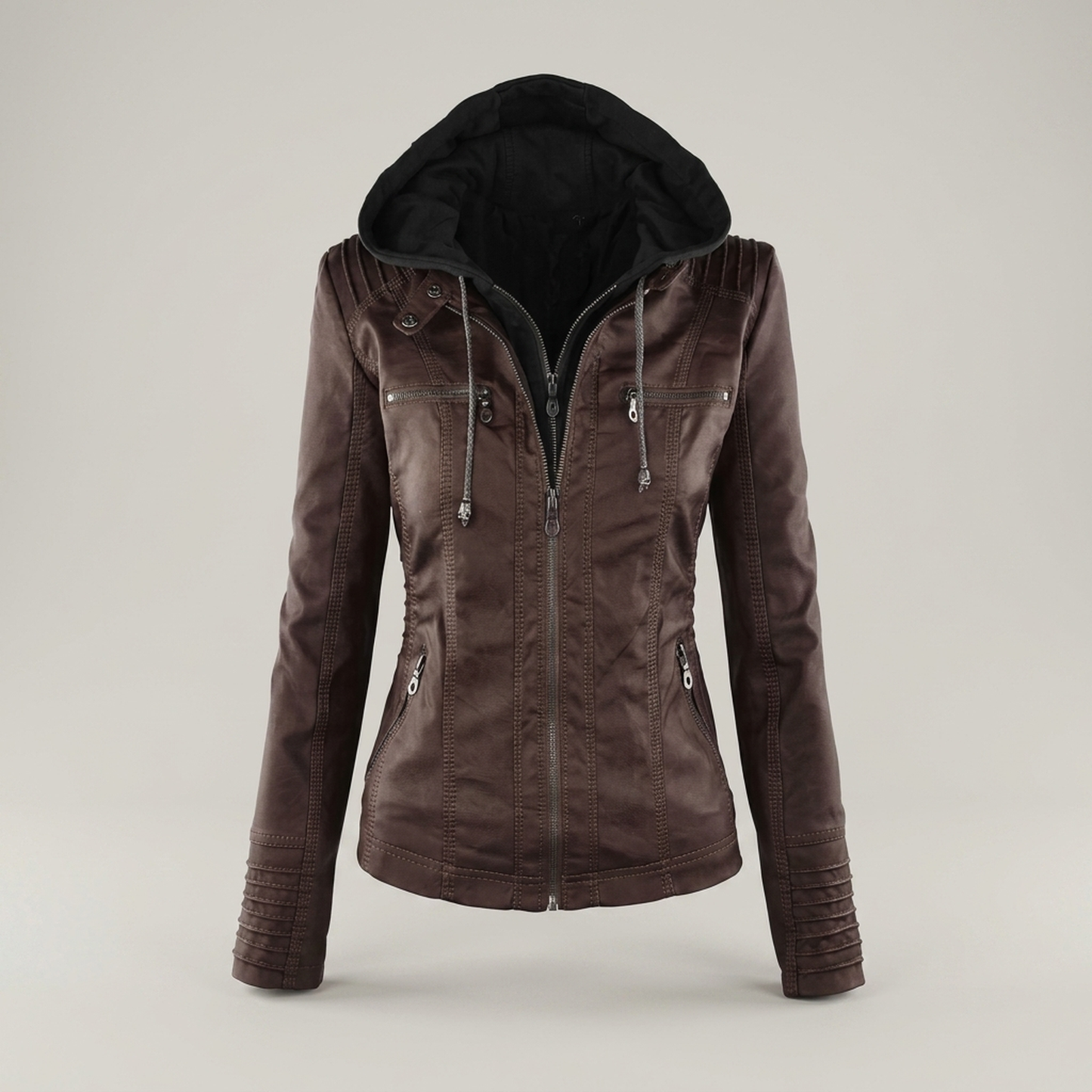 PLUXSTYLE::numise::womens-detachable-hood-parka::pack-brown