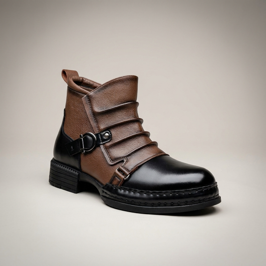PLUXSTYLE::numise::mens-side-zip-buckle-boots::closeup-hero