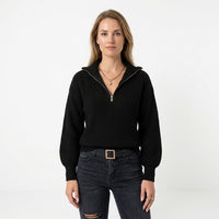 Avery | Winterpullover für Damen mit halbem Reißverschluss, Kragen und Strickmuster