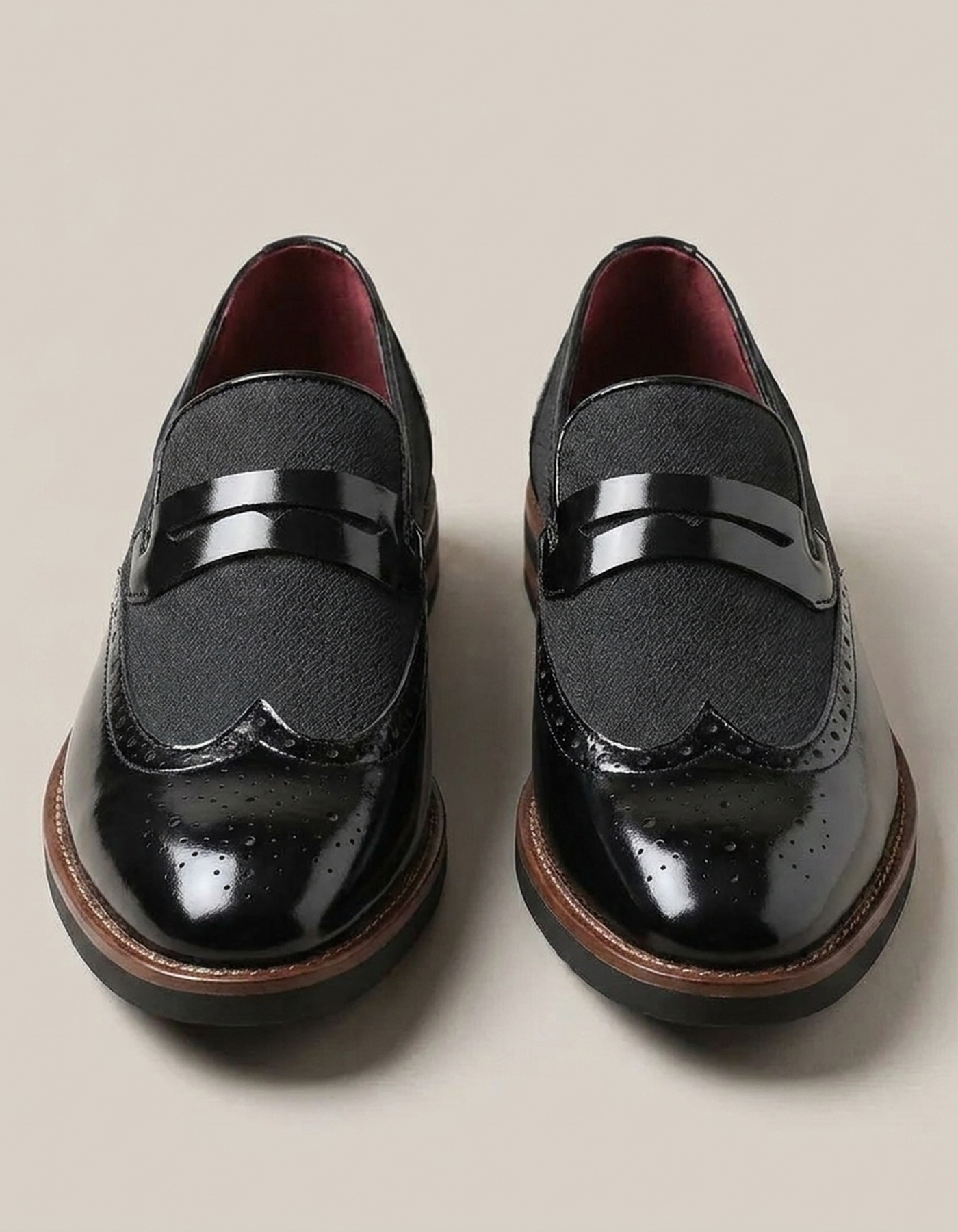 PLUXSTYLE::numise::mens-brogue-penny-loafers::pack-black