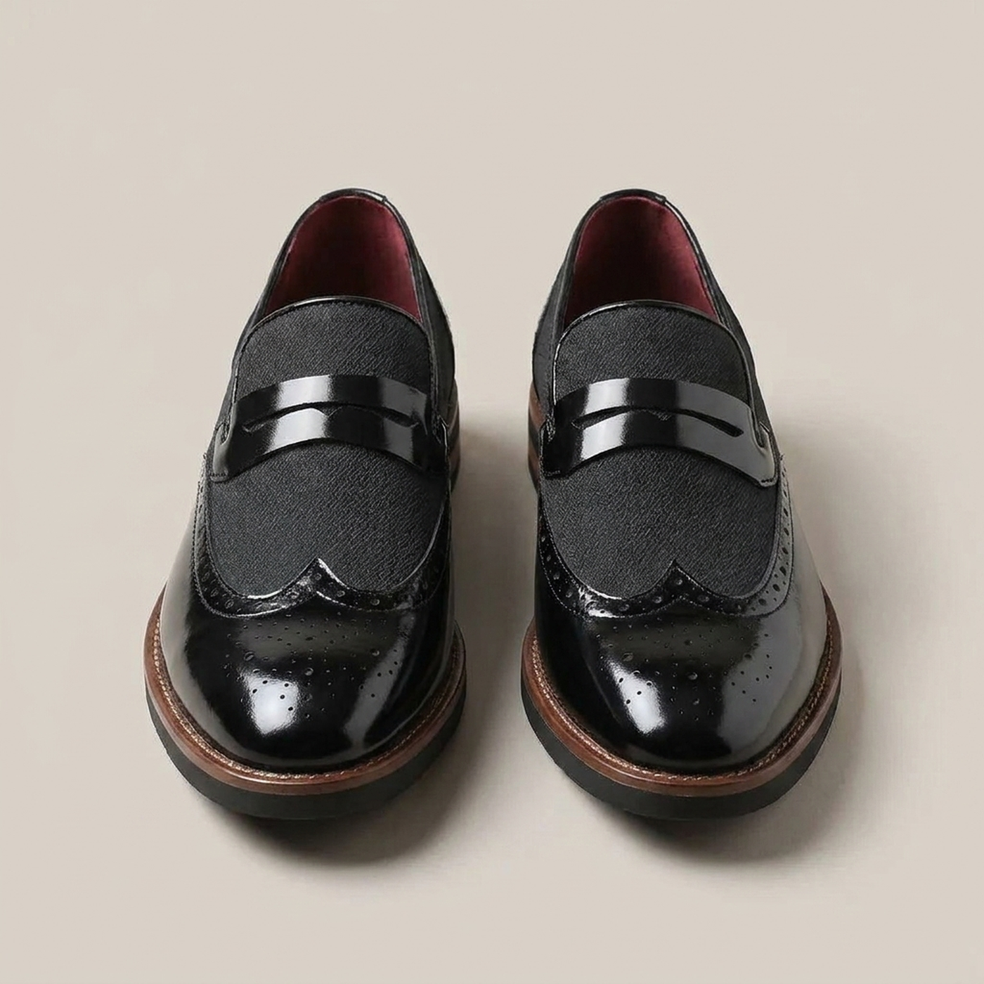 PLUXSTYLE::numise::mens-brogue-penny-loafers::pack-black