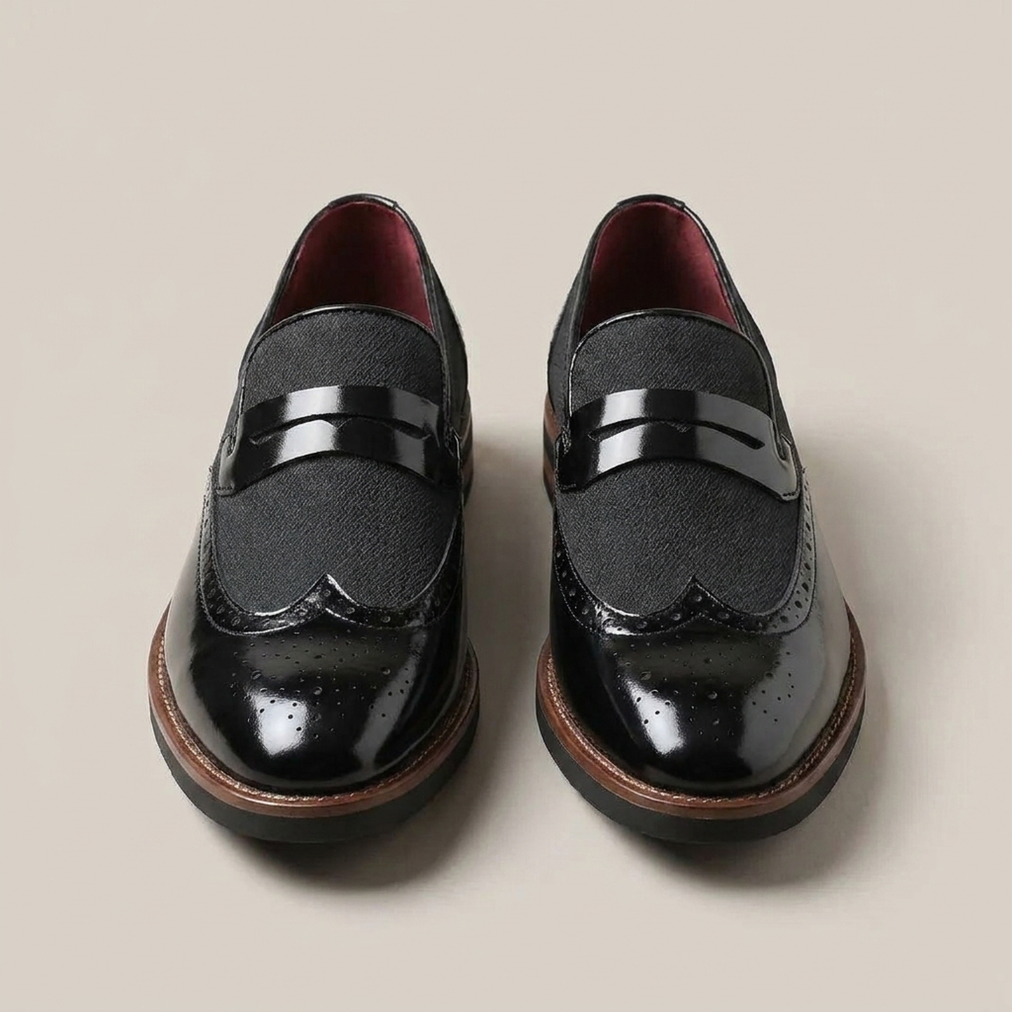 PLUXSTYLE::numise::mens-brogue-penny-loafers::pack-black