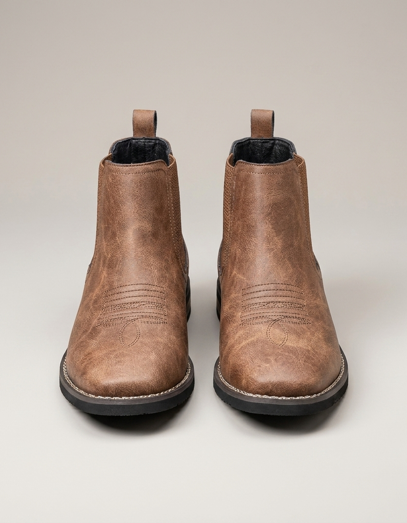 PLUXSTYLE::numise::square-toe-chelsea-ankle-boots::pack-chestnut-brown