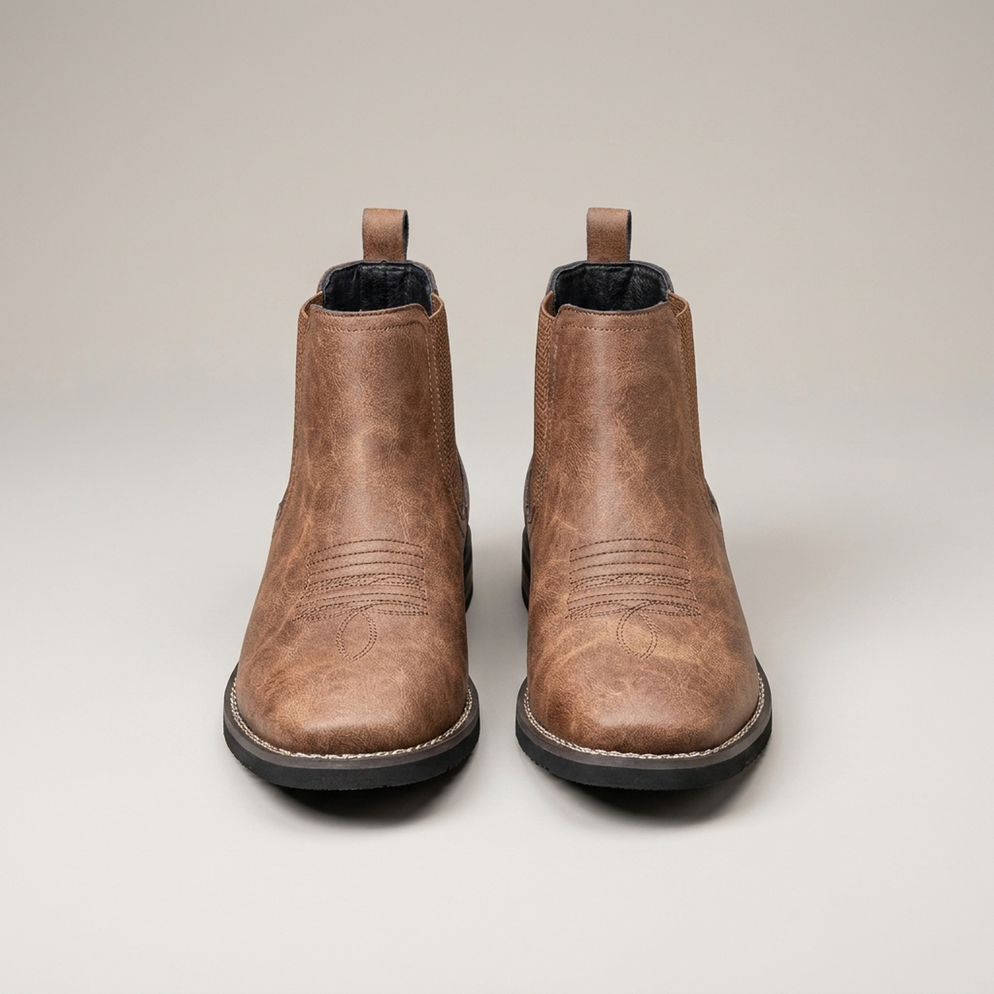 PLUXSTYLE::numise::square-toe-chelsea-ankle-boots::pack-chestnut-brown
