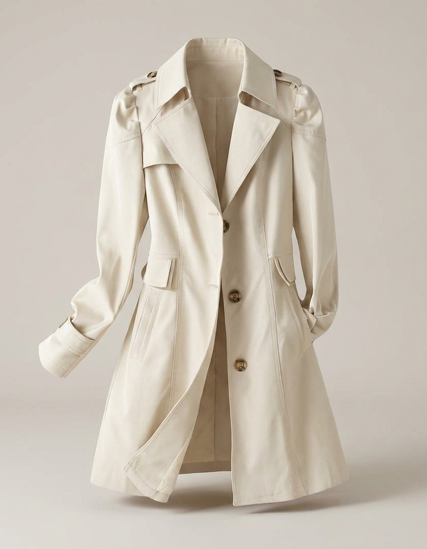 PLUXSTYLE::numise::womens-double-breasted-longline-parka::pack-ivory