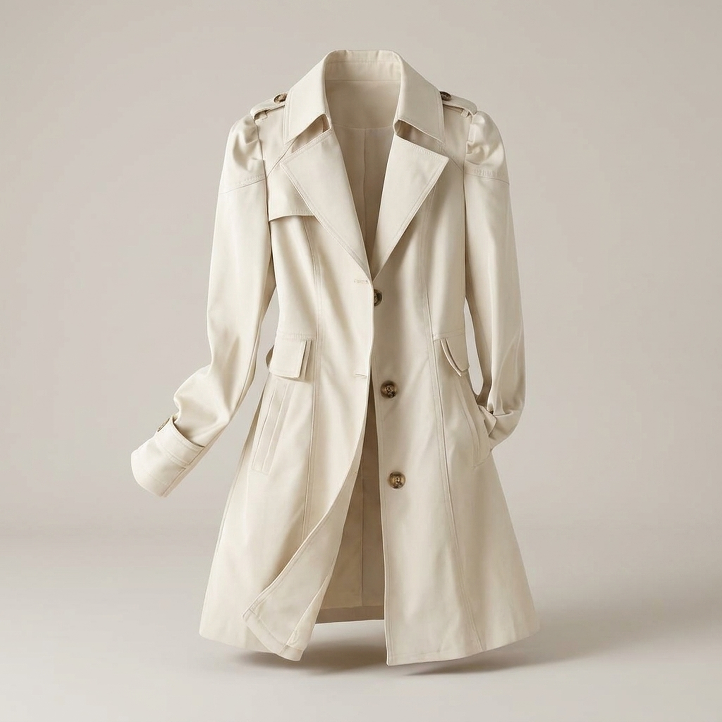 PLUXSTYLE::numise::womens-double-breasted-longline-parka::pack-ivory