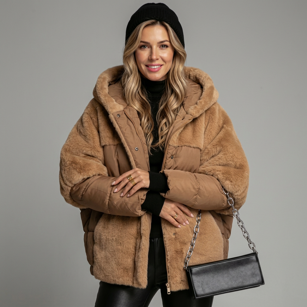 Übergroße Winterjacke mit Kapuze für Damen
