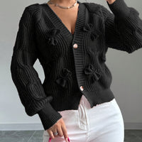 Soft Bow-Detail Long Sleeve Cardigan