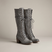 PLUXSTYLE::numise::womens-lace-up-knee-high-boots::pack-grey