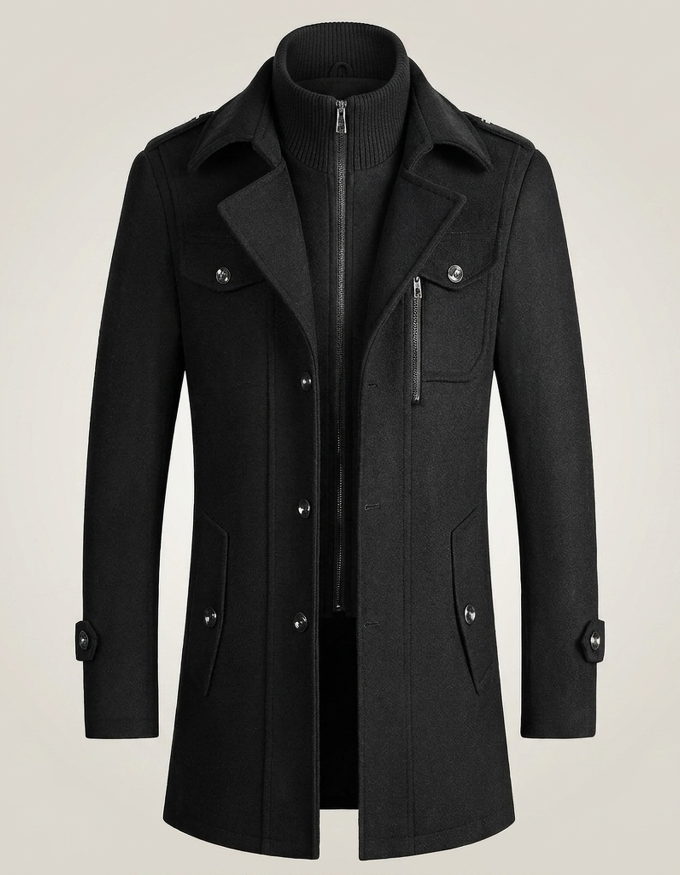 PLUXSTYLE::numise::mens-slim-fit-epaulet-parka::pack-black